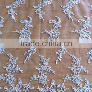 2015 new design white bridal lace fabric for wedding dress