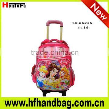 2013 child colored carton parton school backpack with wheel