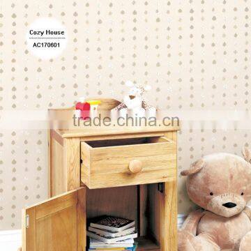 2016 Printing Non Woven Wallpaper, Cupcake Pink Cartoon Leaf Wall Paper for Kids Bedroom , Washable Wall Paper Sample