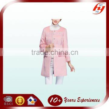 2016 OEM Custom Stylish Cheap Elegant Woman Pink Winter Coat Ladies Wool Long Overcoat