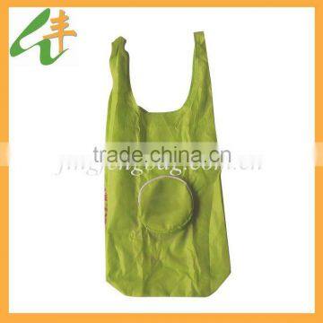 Green promotion polyester foldable bag with zipper pocket