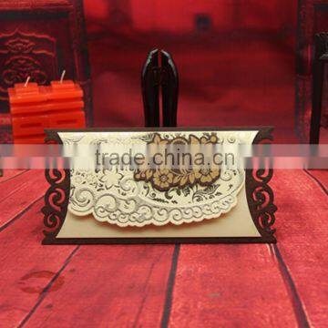 Pearl paper material Elegant Laser Cut wooden Wedding invitations with Envelope