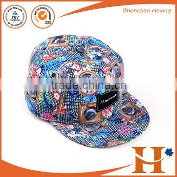2016 wholesale stylish floral printing 5 panels snapback flat mesh hat and caps