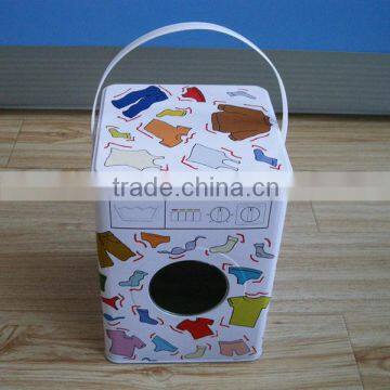 big rectangular washer shape tin box with plastic handle