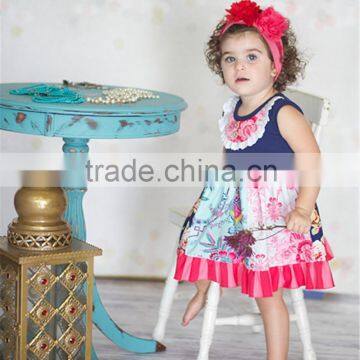 2016 Newest Fall Children Long Sleeve Dress Boutique Floral Print Multicolors Ruffles Lap Dress Outfits photo-2