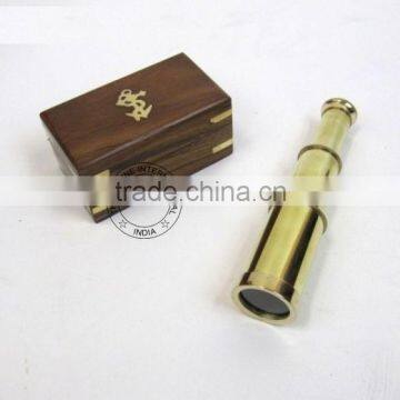 6" FULL BRASS SPYGLASS TELESCOPE WITH WOODEN BOX - NAUTICAL PULLOUT TELESCOPE - BRASS PIRATE TELESCOPE - MARINE PROP GIFT