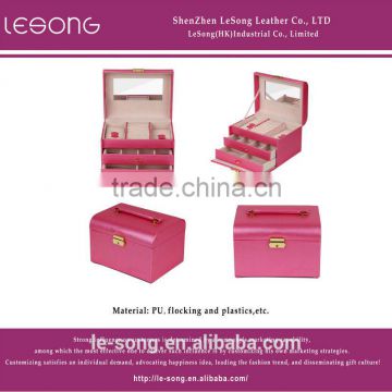 portable rectangle pink grand jewelry box