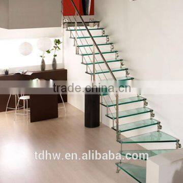 Decorative invisible stringer crystal floating stairs with stainless steel wire railing