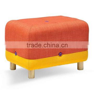 Colorful square wooden with PU leather/wool/linen fabric foot stool