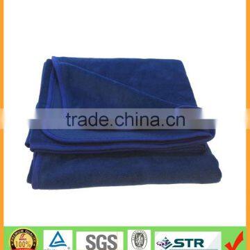 Deep blue piping edge soft polar fleece travel throw