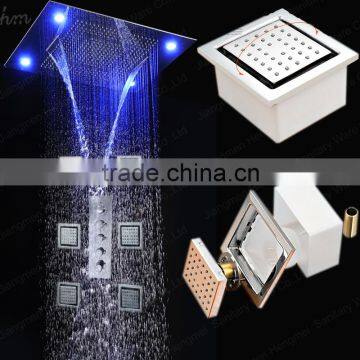 5 way 800*600mm embedded ceiling shower faucet remote control LED light rain spa massage jets shower set