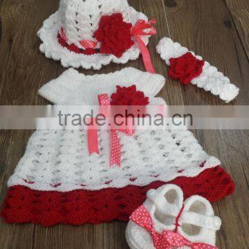 Crochet Baby Girl Dress Set, Christmas Baby Dress