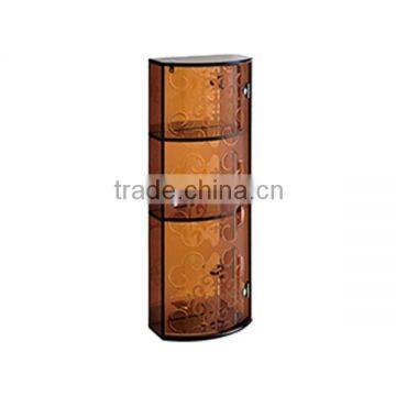 Three layers alibaba factory chinese transparant design golden glass tower display case