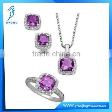 Silver Jewelry Set Amethyst Pendant Earrings and Ring Set