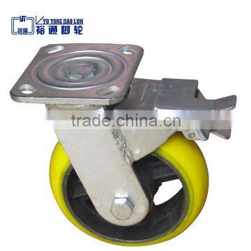 Factory direct sale 6" 8'' 10" 12" yellow pu industrial casters, swivel brake Korean type casters