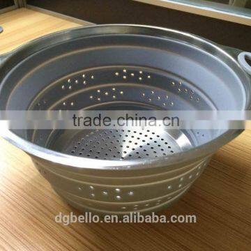 2016 new Foldable Silicone Colander Collapsible Stainless Steel Colander LFGB approved