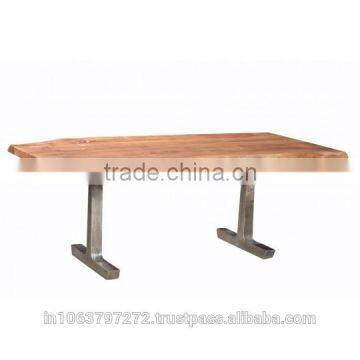 Acacia Wood Dining Table Top with Iron Legs in Raw Metal