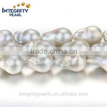 15*20mm AAA best quality natural baroque nucleated white freshwater pearl 16-inch strand