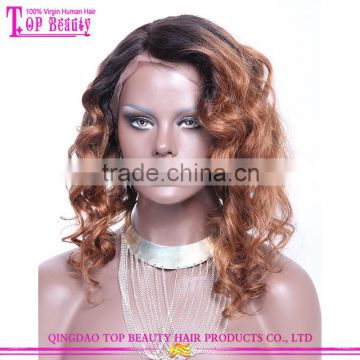 14 Inches Side Part Lace Front Wig Brazilian Human Hair Loose Wave Style Ombre Lace Wig