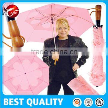 Golf Umbrella Folding Fibereglass Ribs Vented Canopy Wood Style Handle photo-4