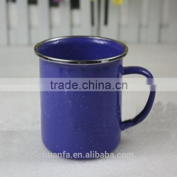 Bulk buy from china 150g Printed Enamel Camping Mug with colorful Rim Enamel coffee mug