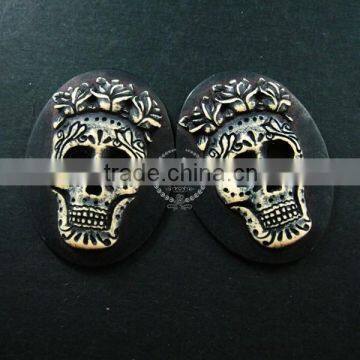 30x40mm oval dark skull skeleton head steam punk resin cameo DIY halloween cabochon vintage style pendant charm jewelry supplies