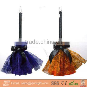 Purple and orange lace witch broom Halloween decoration