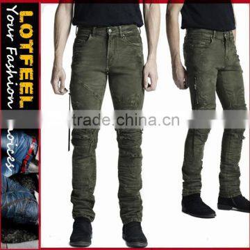 olive distress biker denim jeans destoryed bike man jeans (LOTNEW002)