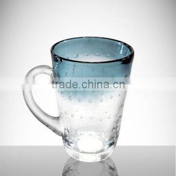 blue handle wine glass cup bubble drinking glass cup with handle