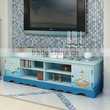Mediterranean Style TV Cabinet, Sailing Boat Handpainting TV Stand, Solid Wood Living Room TV Cabinet (BF01-X1156) photo-3