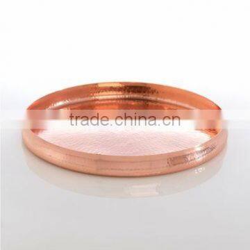 Round Rose Gold,Shiny Copper Tray with Hammered Bottom