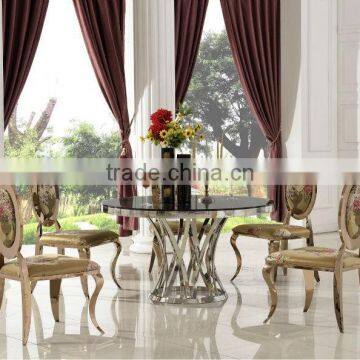 luxury design round glass ,stainless steel with four chairs dining table TH371
