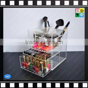 Customized clear round handle lucite desktop acrylic cosmetics makeup organizer with 5 drawers