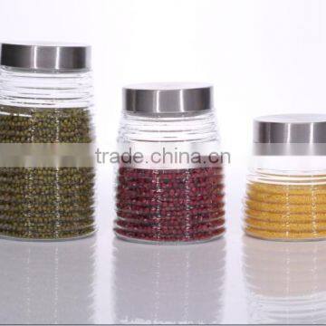 Set 3 Clear Coned Shape Threaded Glass Storage Canister Jars with Metal Lid