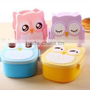 WHOLESALE Plastic OWL Lunch Box With Spoon,Cute Cartoon Owl Student Food Container,OWL Shape Animal Cartoon Plastic Lunch,