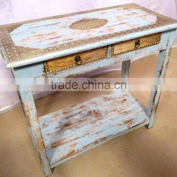 Metal Fitted 2 Drawers Wooden Square Study Table