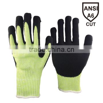 NMsafety Nylon and Hppe and Steel Fiber Palm Sandy Nitrile ANSI 6 Cut Resistant Mechanical Work Gloves