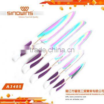 A3405-2 New Design 5pcs Colorful Titanium Blade Stainless Steel Kitchen Knife Set photo-4