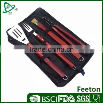 Manufacturer supply 4pcs stainless steel bbq grill tools set with wooden handle