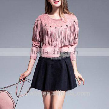 2015 Autumn Casual Women Fashion Tassels long sleeve Blouses plus size loose tops