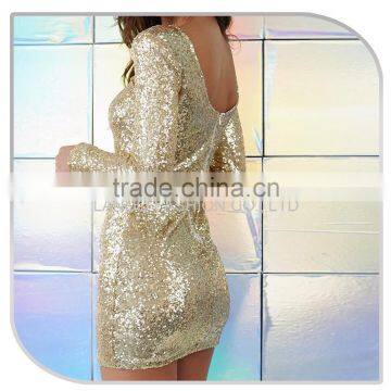 Long Sleeve One-piece With Full Sequin Tight Dress Bodycon Midi Pron Dress 2016 photo-4