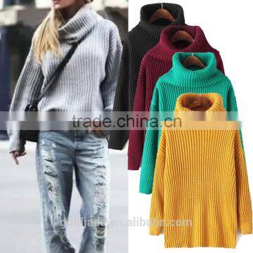 Fashion high quality Long Sleeve turtleneck brown pullover sweaters for women