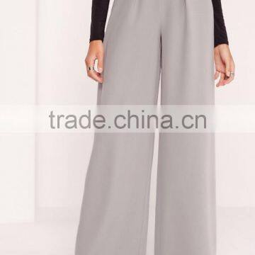2017 Casual Loose Wide Leg Pants Pleat Front Wide Leg Pants Grey Ladies Wide Leg Pants photo-3