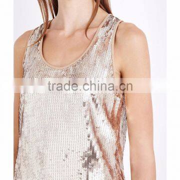 Wholesale Women Scoop Neck Sleeveless Sequin Embellished Relaxed Sequinned Top(DQE0175T) photo-5