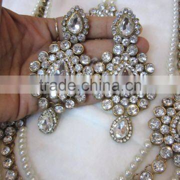 PEARL Gold Plated LONG Necklace EARRING Set photo-5