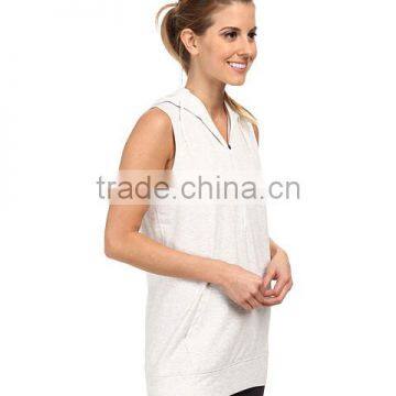 Women Vest Waistcoats With Hooded Sleeveless Half-zip Hoodie White and Gray Color photo-2
