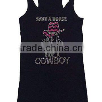 Womens Fashion T-shirt With Save a Horse Ride a Cowboy in Rhinestones photo-2