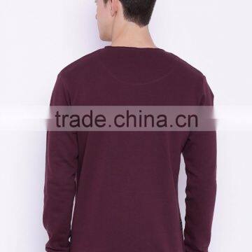Maroon Sweatshirt Round Neck Long Sleeves Custom Color Plain Mens Casual Autumn Sweater 260G Cotton Fleece Fashion Solid Sweater photo-4