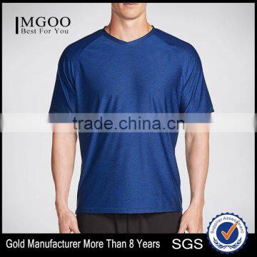 Zipper Media Pocket Running Tee Sport Fit V-Neck Shirt Breathable Fabric 92% Polyester 8% Spandex Perforated Knit Fabric