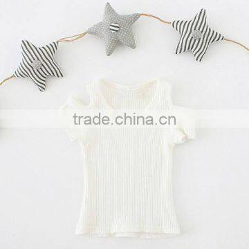 Children Clothes Solid Gray Ribbed Cotton Shirt off Shoulder Blouses Baby Girls Summer Vest Pullovers photo-3